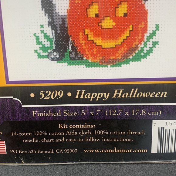 Candamar Designs Happy Halloween Cross Stitch Kit Black Cat Pumpkin No. 5209 - Picture 4 of 4